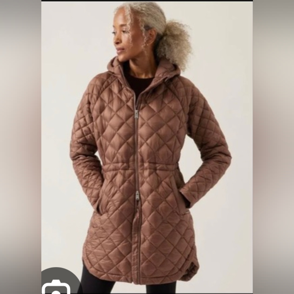 Athleta Whisper Featherless Puffer Parka sz M Brown